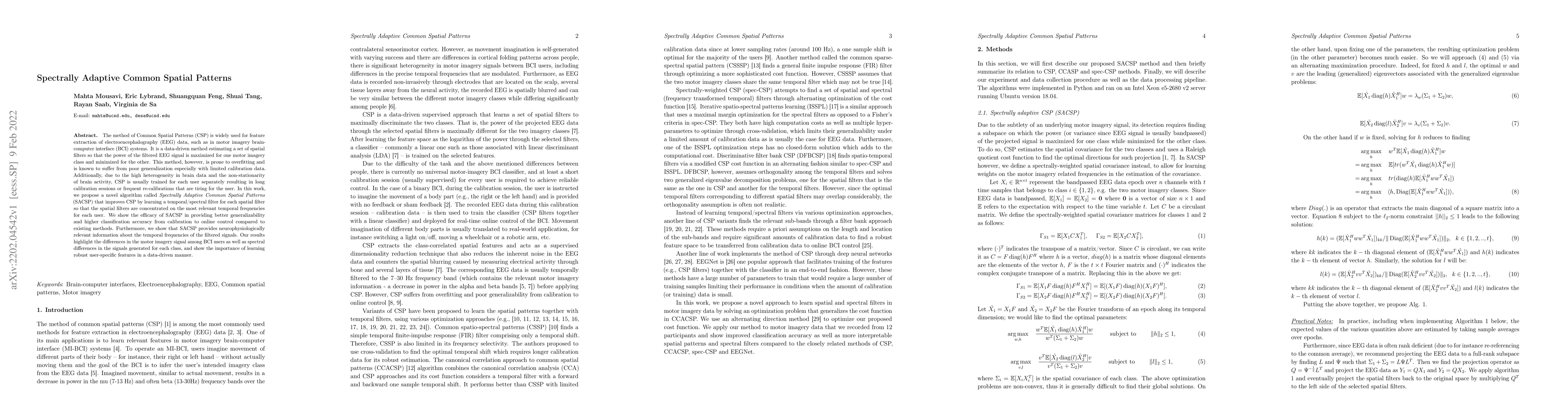 Thumbnail for Spectrally Adaptive Common Spatial Patterns
