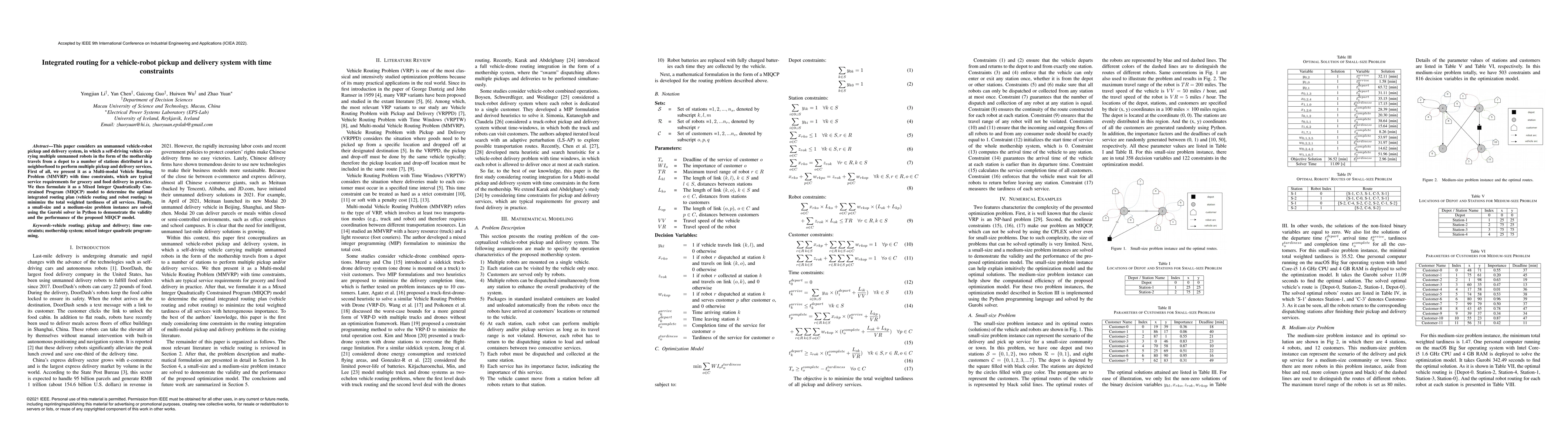 Thumbnail for Integrated routing for a vehicle-robot pickup and delivery system with
  time constraints