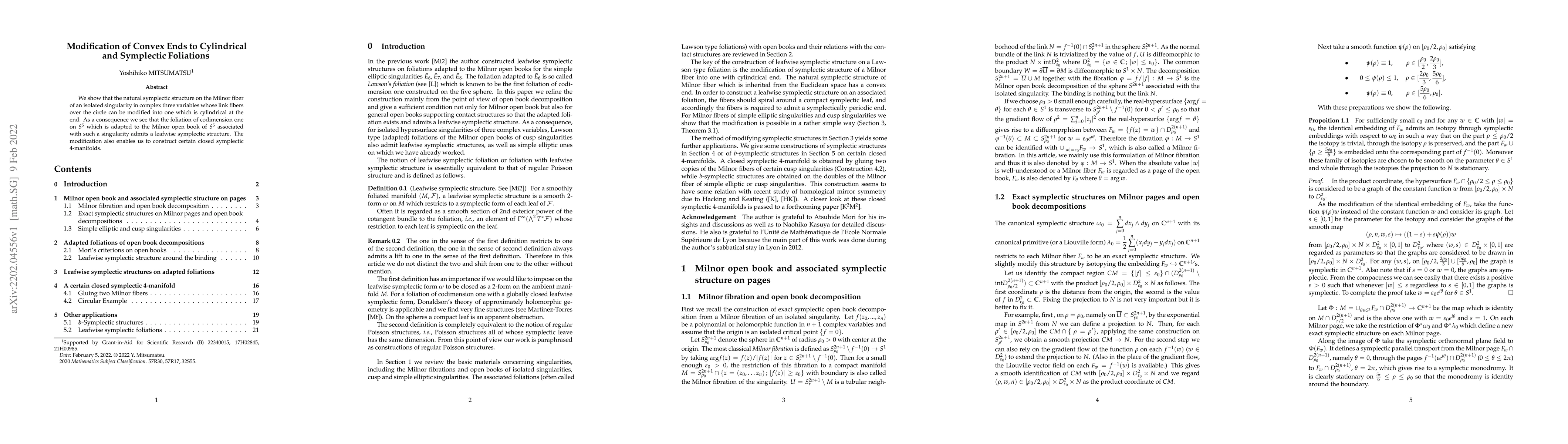 Thumbnail for Modification of Convex Ends to Cylindrical and Symplectic Foliations
