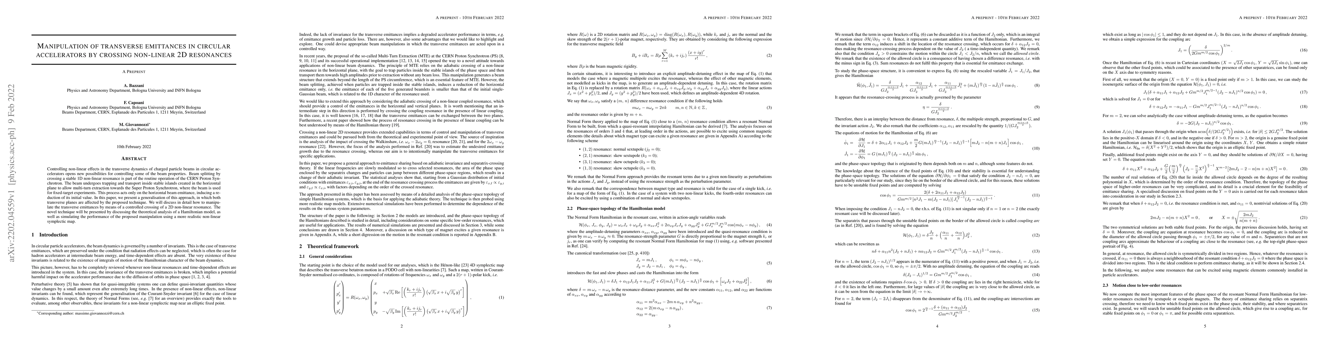 Thumbnail for Manipulation of transverse emittances in circular accelerators by
  crossing non-linear 2D resonances