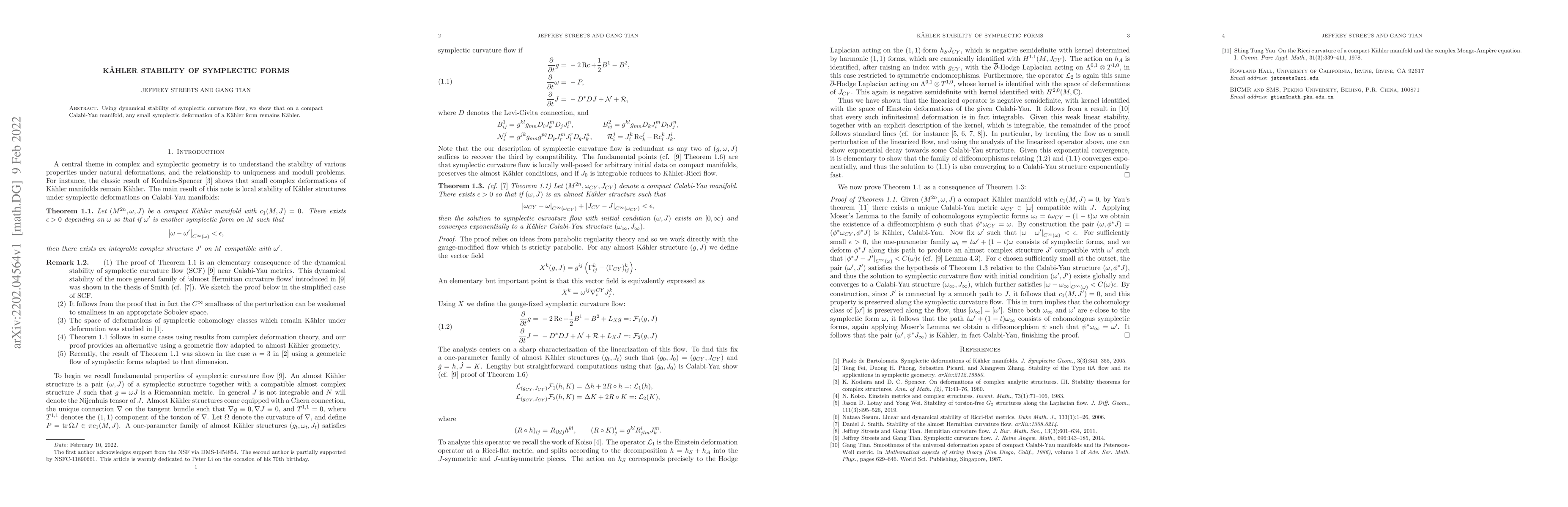 Thumbnail for K\"ahler stability of symplectic forms