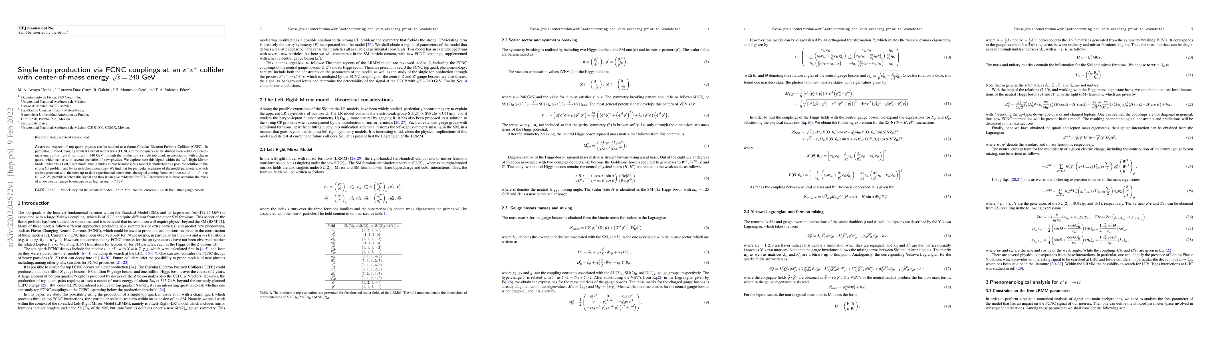 Thumbnail for Single top production via FCNC couplings at an $e^{-}e^{+}$ collider
  with center-of-mass energy $\sqrt{s}=240$ GeV