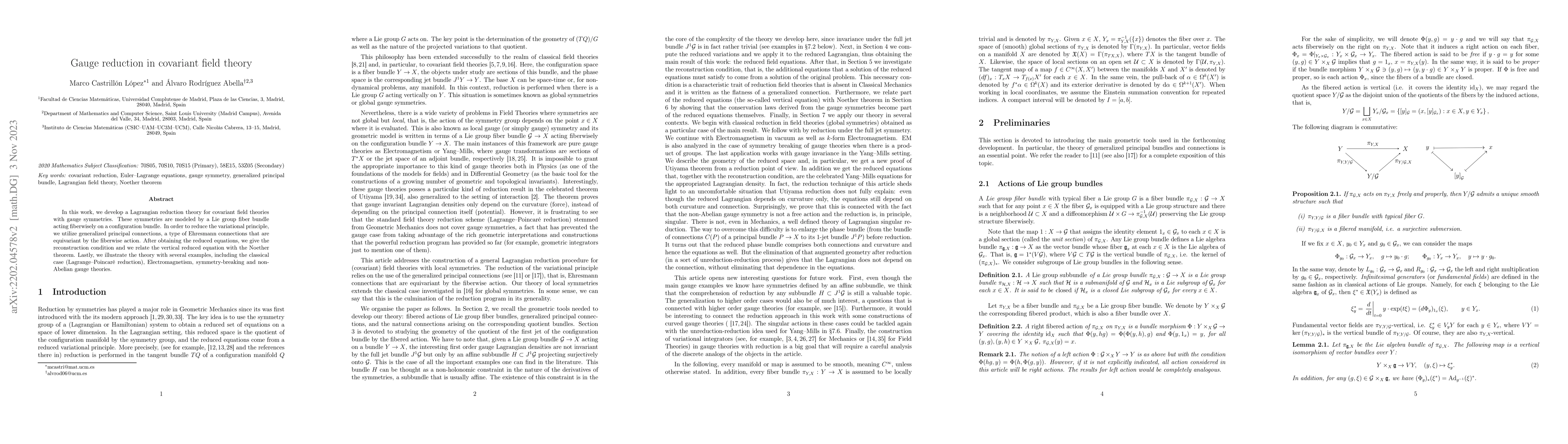 Thumbnail for Gauge reduction in covariant field theory