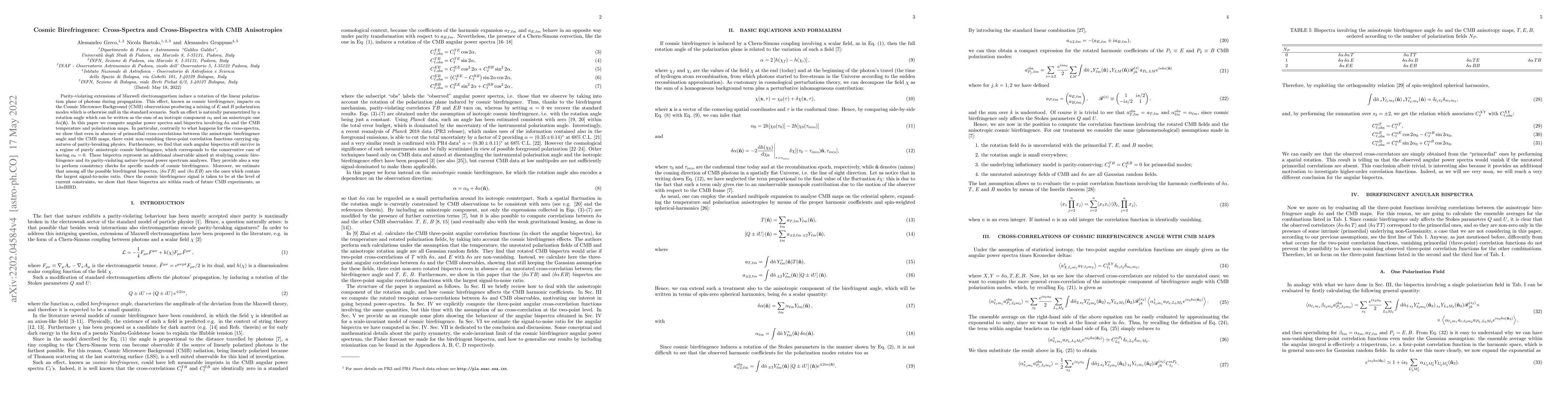 Thumbnail for Cosmic Birefringence: Cross-Spectra and Cross-Bispectra with CMB
  Anisotropies
