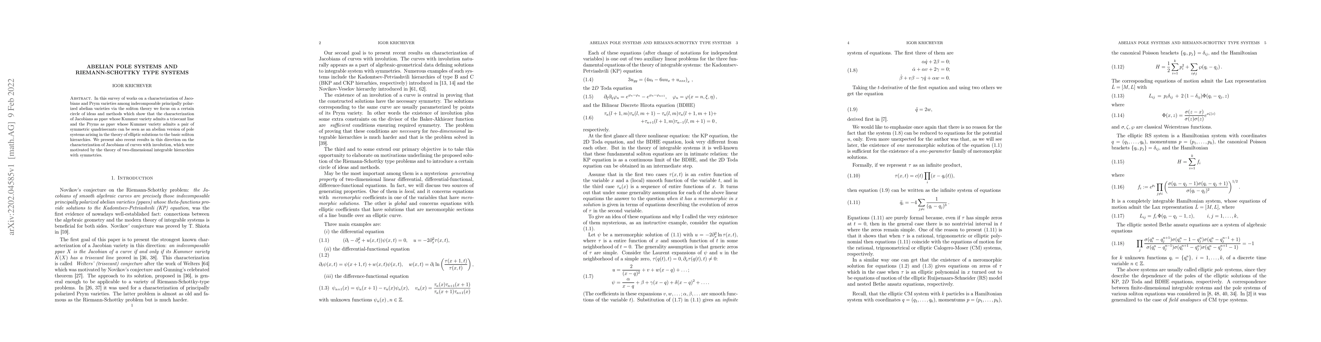 Thumbnail for Abelian pole systems and Riemann-Schottky type systems