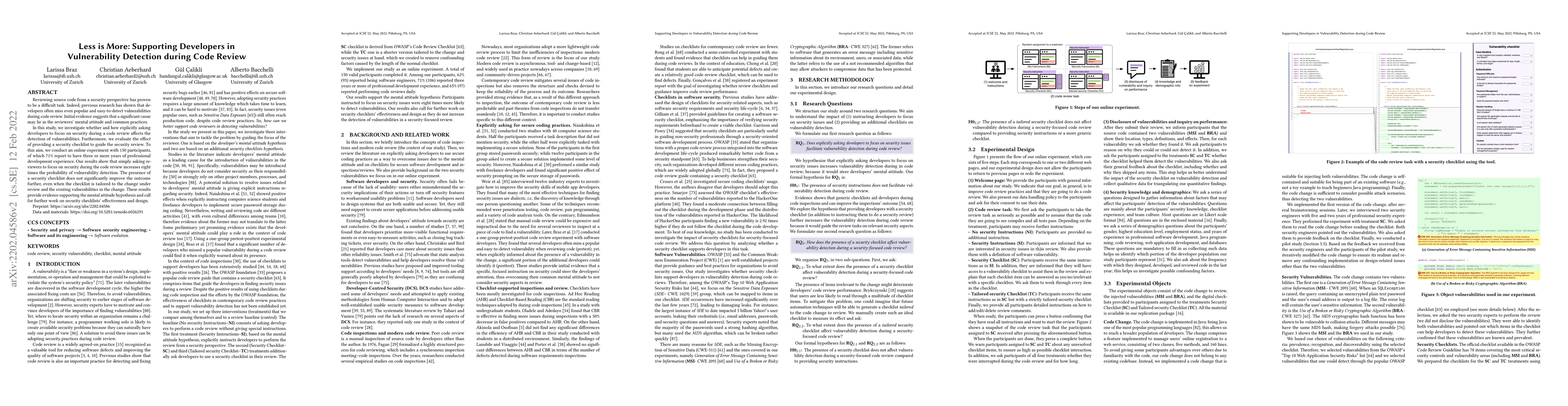Thumbnail for Less is More: Supporting Developers in Vulnerability Detection during
  Code Review