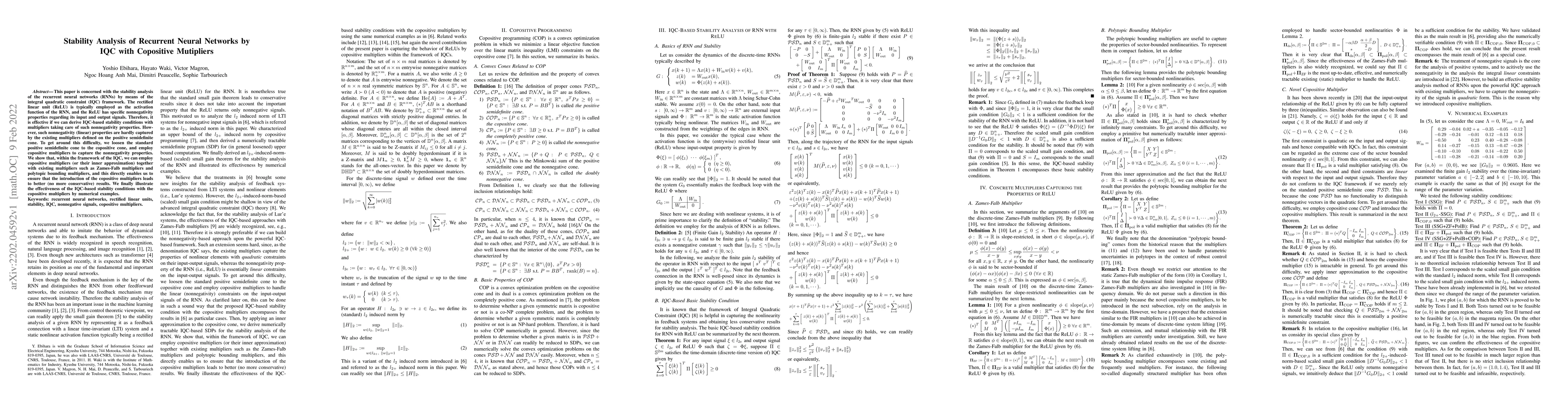 Thumbnail for Stability Analysis of Recurrent Neural Networks by IQC with Copositive
  Mutipliers