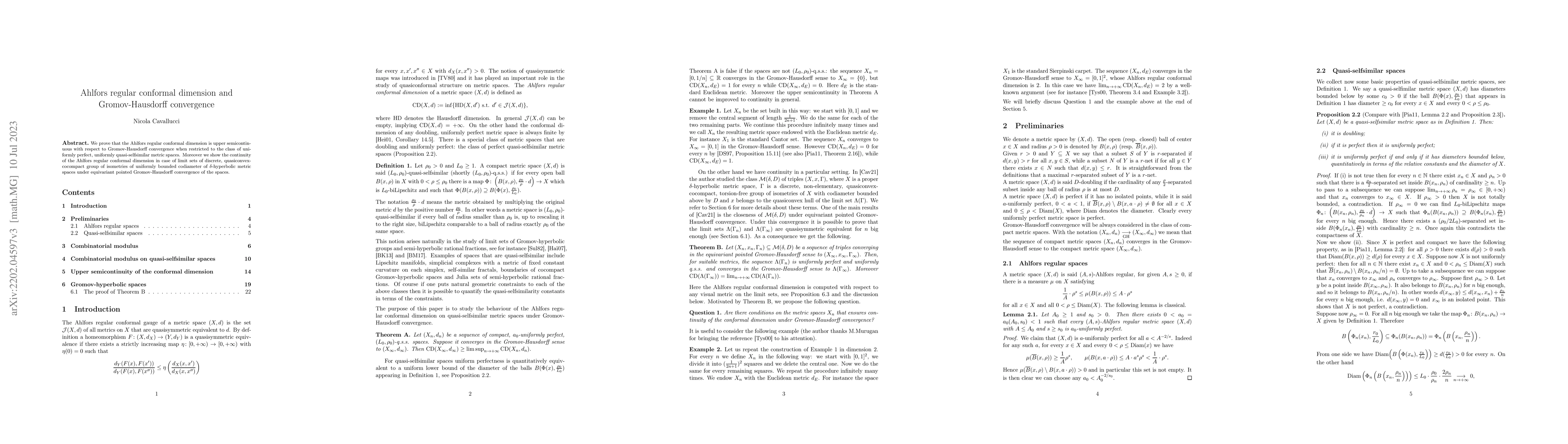 Thumbnail for Ahlfors regular conformal dimension and Gromov-Hausdorff convergence