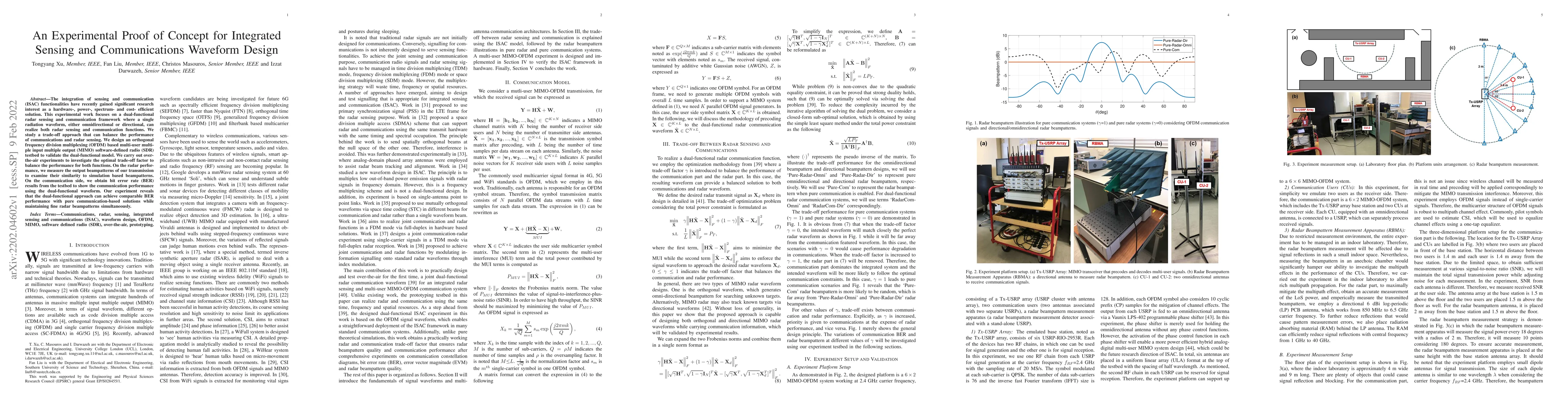 Thumbnail for An Experimental Proof of Concept for Integrated Sensing and
  Communications Waveform Design