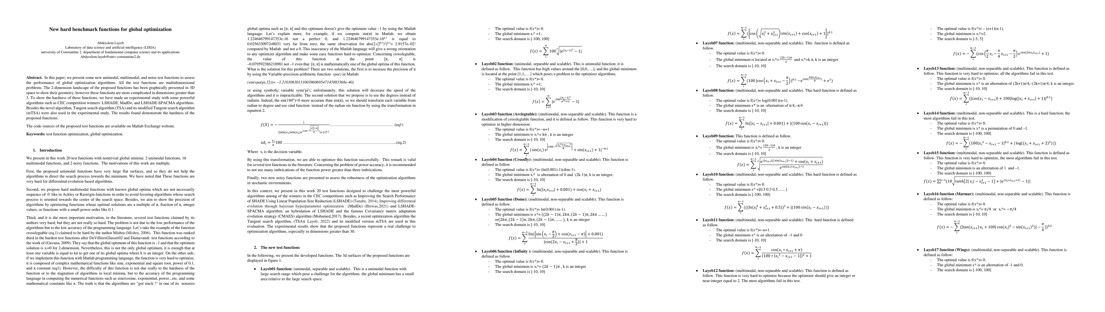 Thumbnail for New hard benchmark functions for global optimization