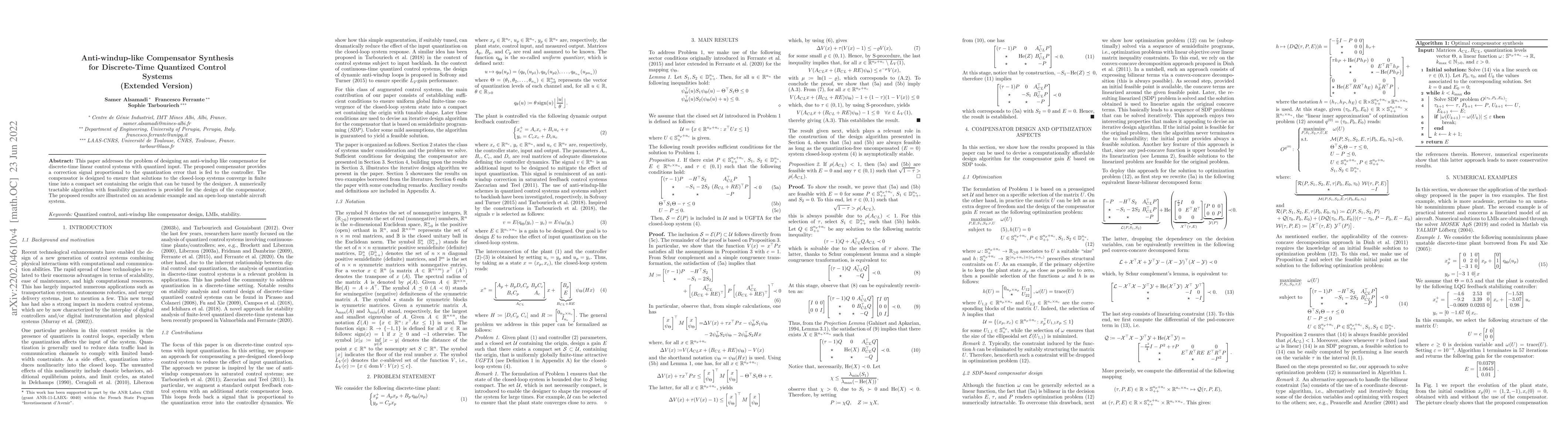 Thumbnail for Anti-windup-like Compensator Synthesis for Discrete-Time Quantized
  Control Systems