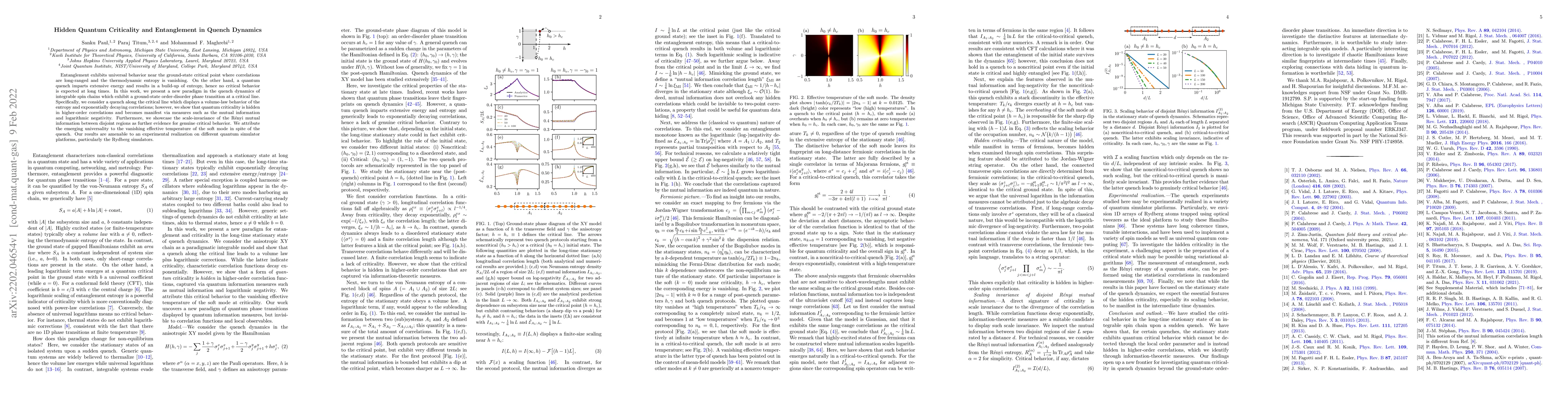 Thumbnail for Hidden Quantum Criticality and Entanglement in Quench Dynamics