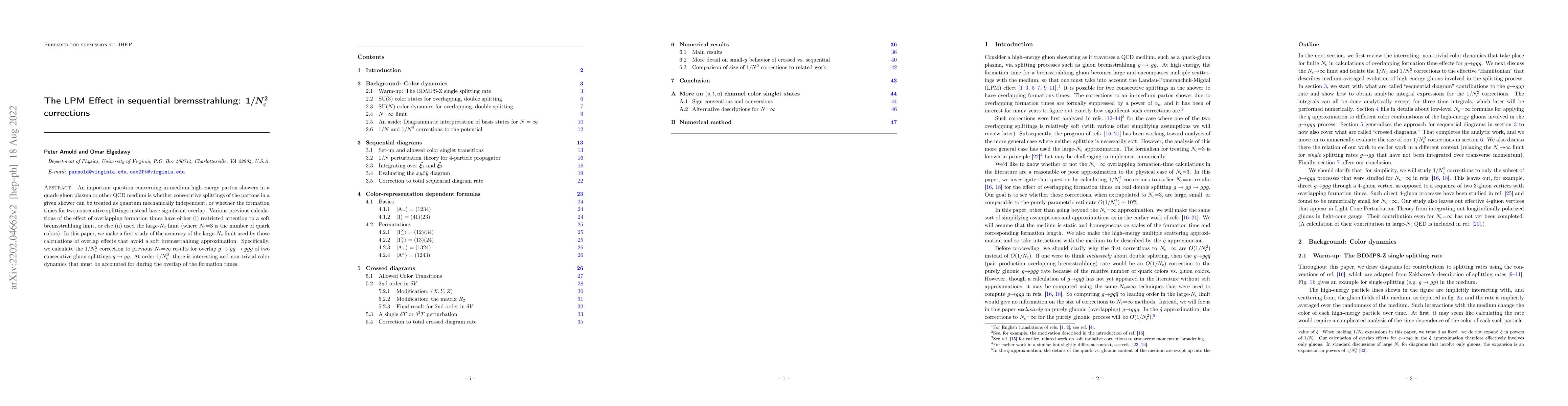 Thumbnail for The LPM Effect in sequential bremsstrahlung: $1/N_c^2$ corrections