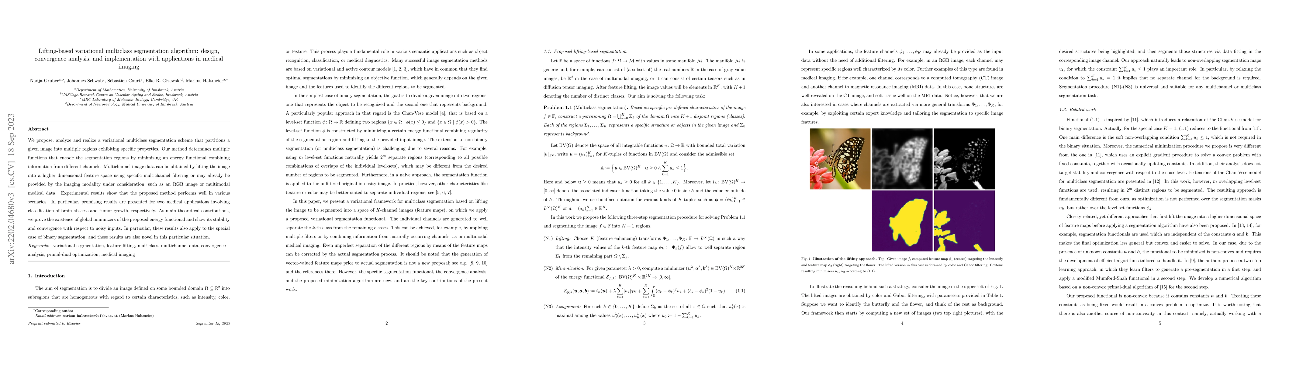 Thumbnail for Lifting-based variational multiclass segmentation algorithm: design,
  convergence analysis, and implementation with applications in medical imaging