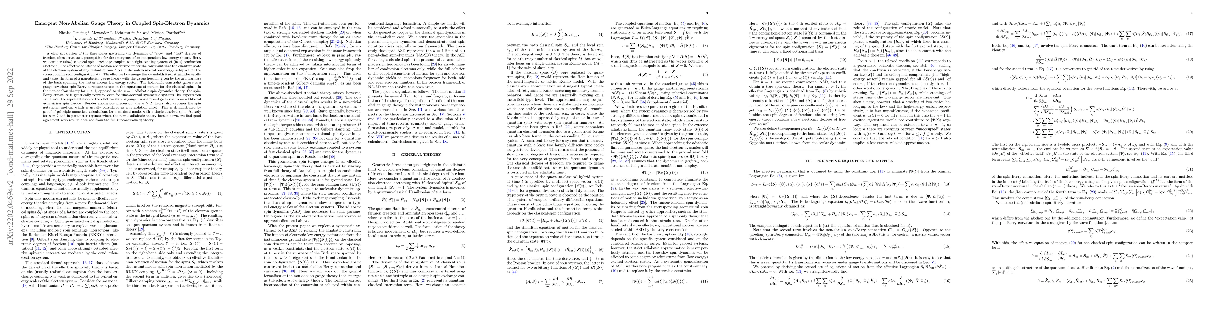 Thumbnail for Emergent Non-Abelian Gauge Theory in Coupled Spin-Electron Dynamics