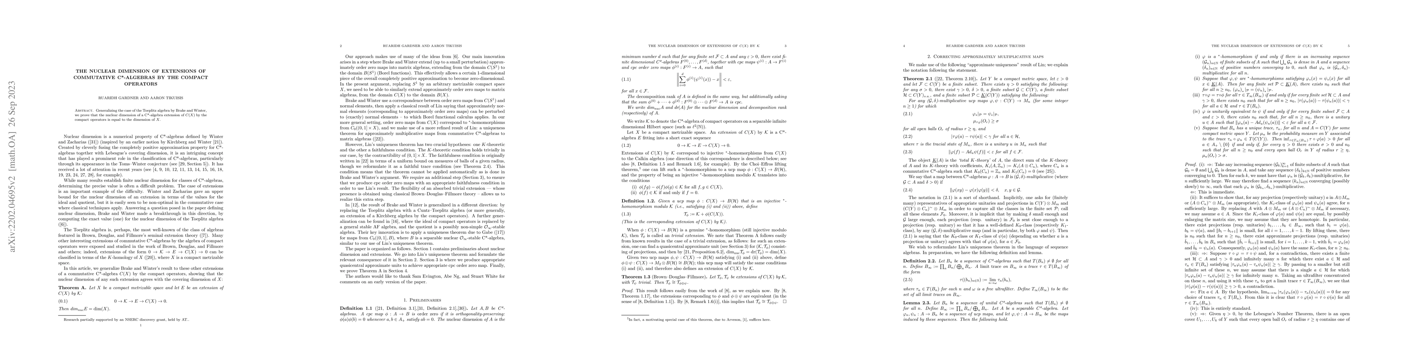 Thumbnail for The nuclear dimension of extensions of commutative C*-algebras by the
  compact operators
