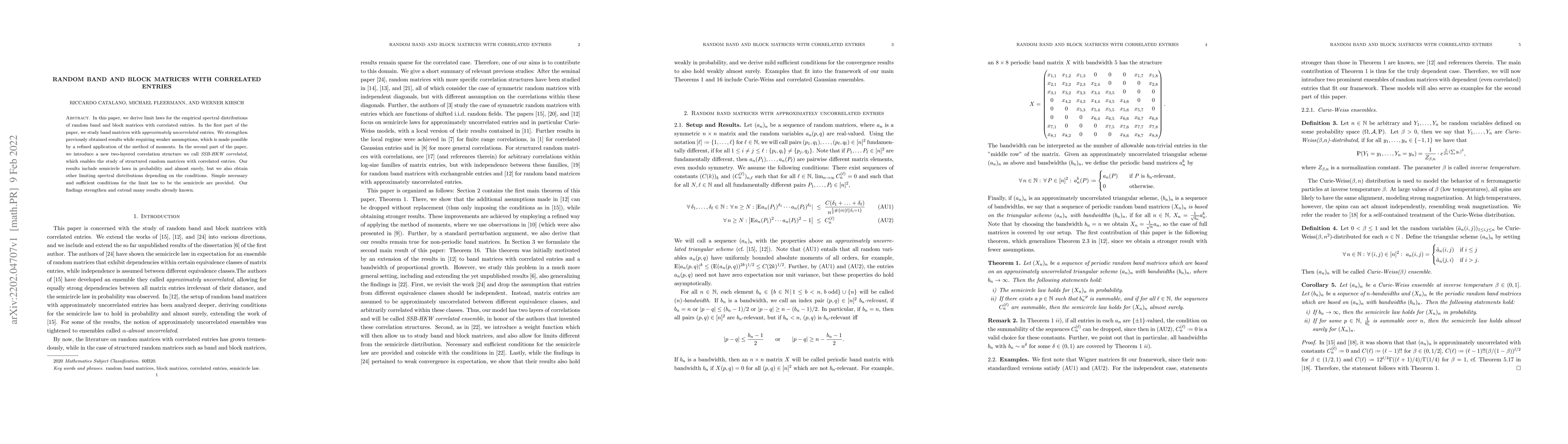 Thumbnail for Random Band and Block Matrices with Correlated Entries