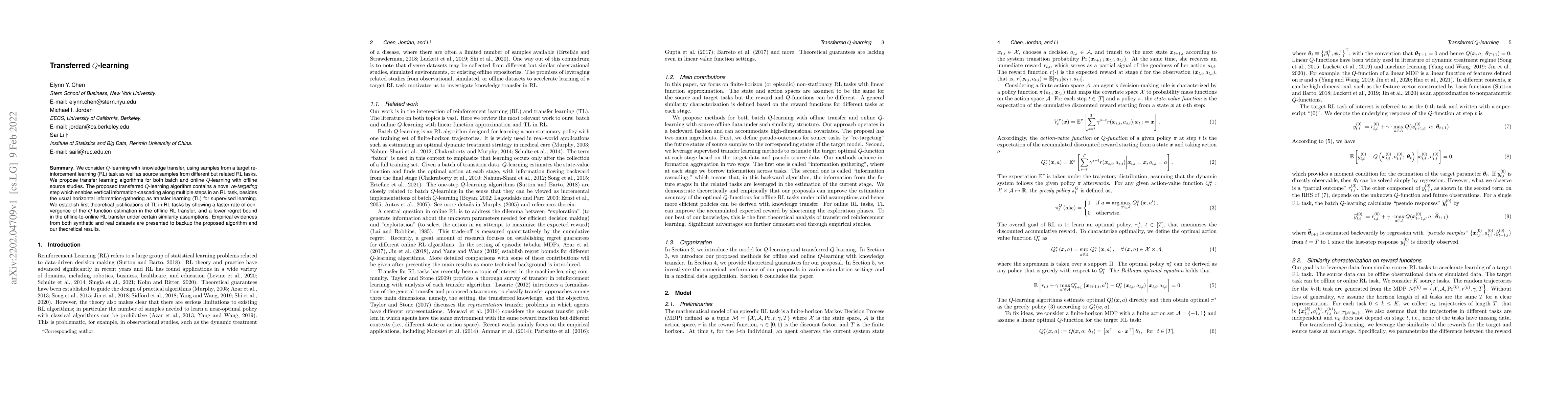 Thumbnail for Transferred Q-learning