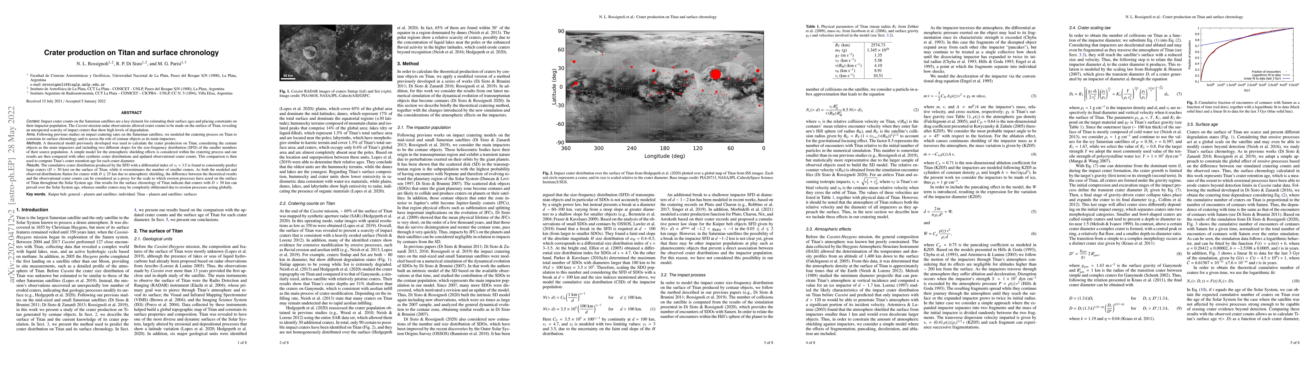 Thumbnail for Crater production on Titan and surface chronology