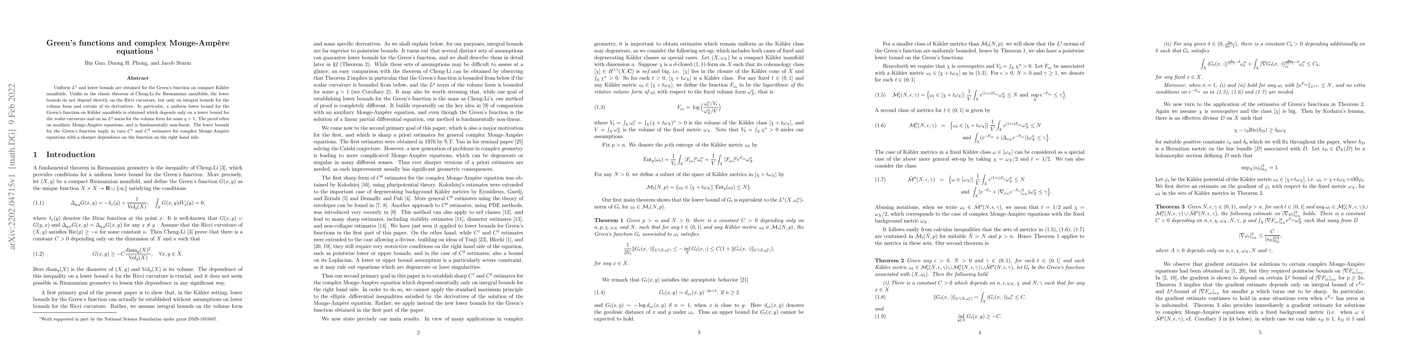 Thumbnail for Green's functions and complex Monge-Amp\`ere equations