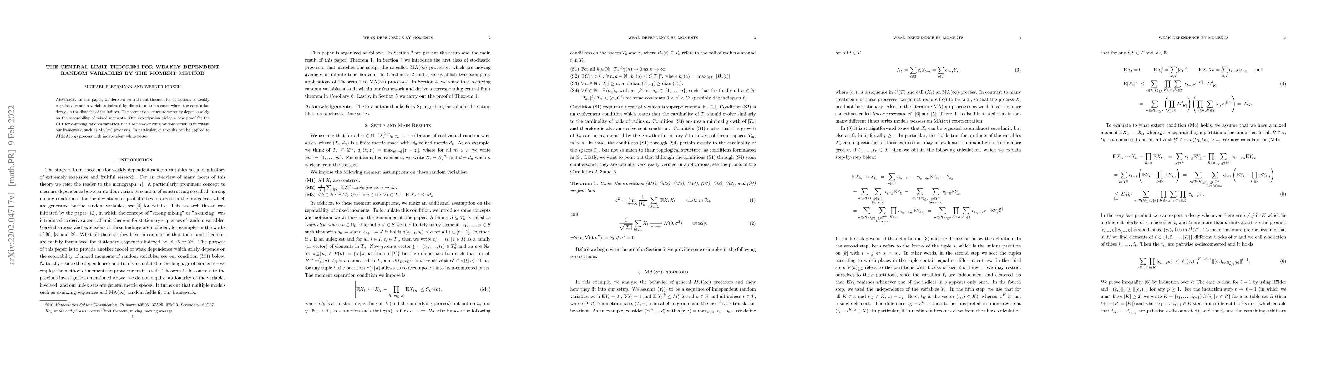 Thumbnail for The Central Limit Theorem for Weakly Dependent Random Variables by the
  Moment Method
