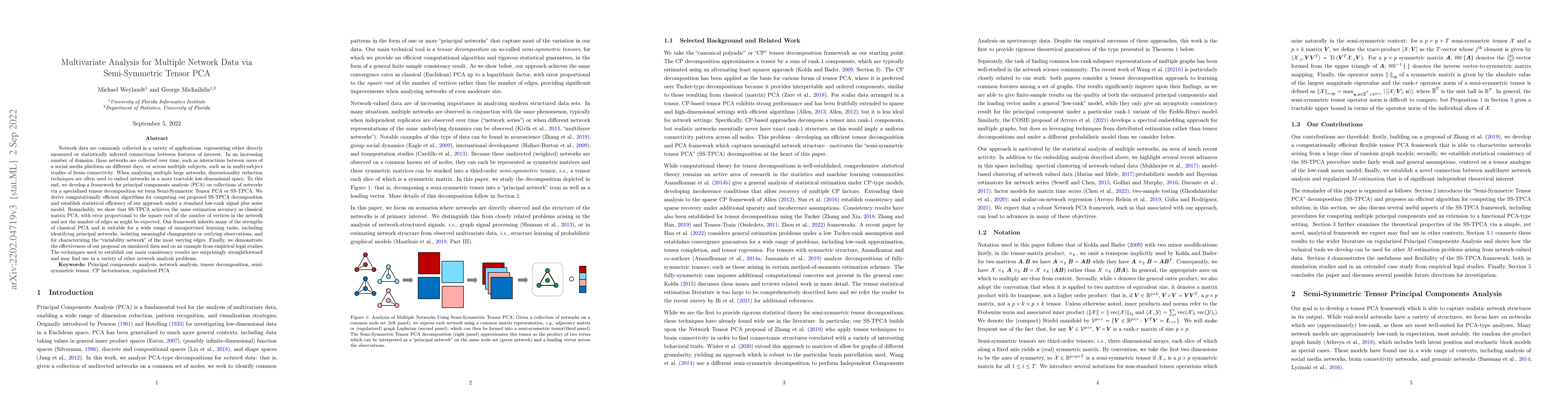 Thumbnail for Multivariate Analysis for Multiple Network Data via Semi-Symmetric
  Tensor PCA