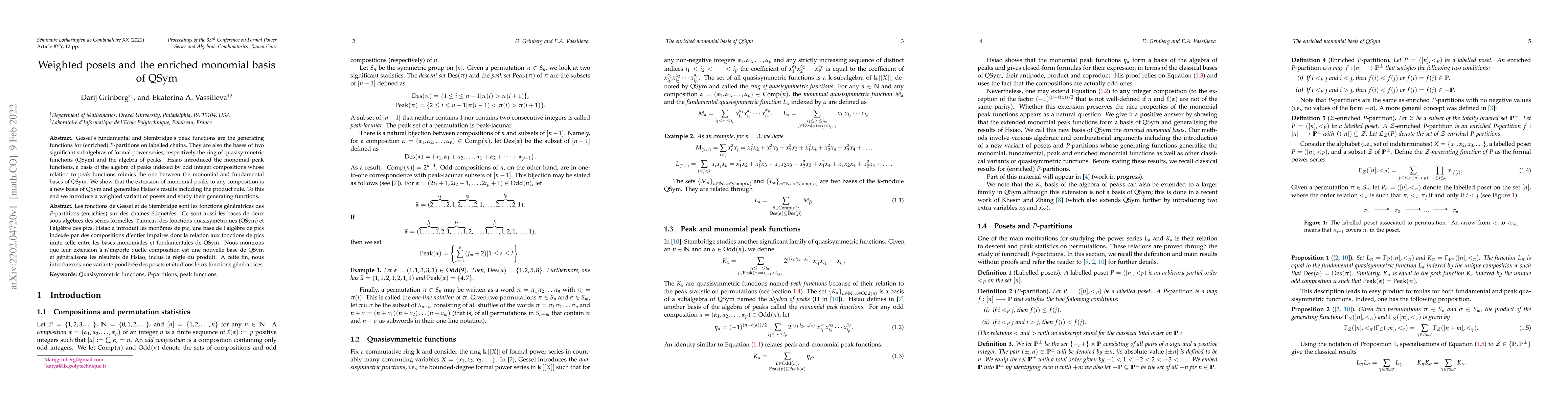 Thumbnail for Weighted posets and the enriched monomial basis of QSym (extended
  abstract)