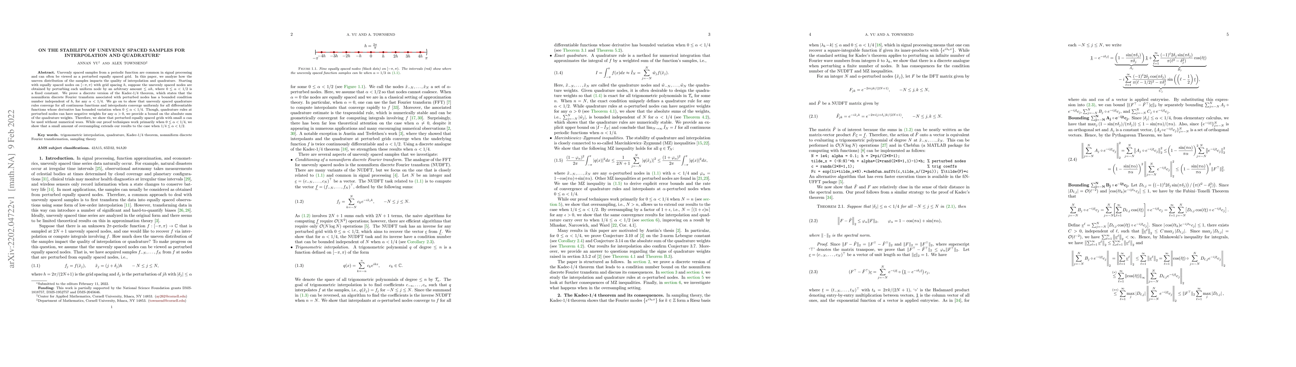 Thumbnail for On the stability of unevenly spaced samples for interpolation and
  quadrature