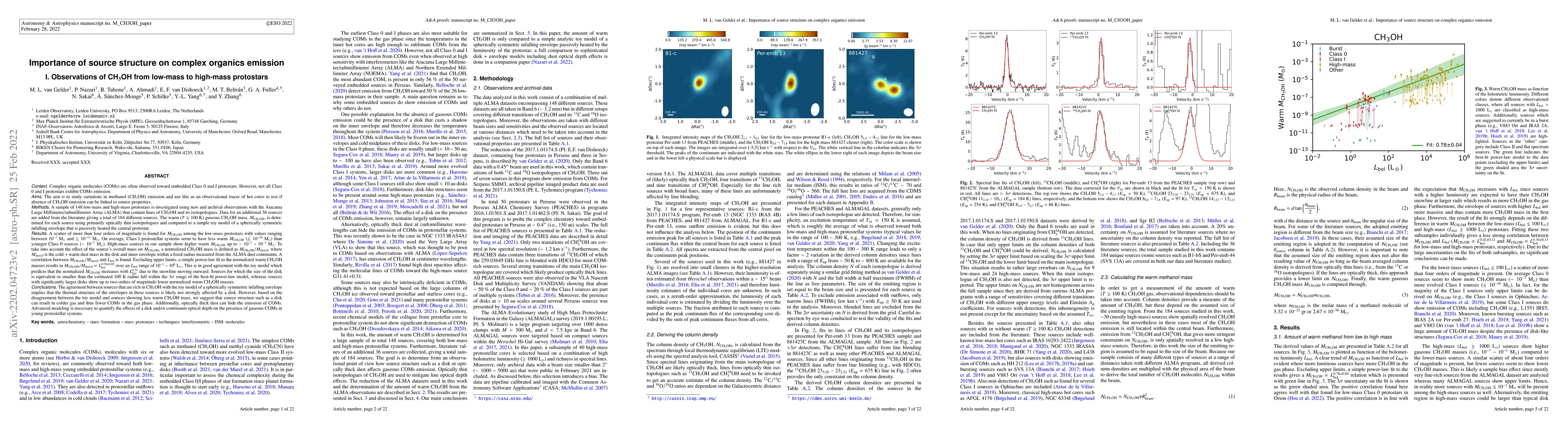 Thumbnail for Importance of source structure on complex organics emission. I.
  Observations of CH$_3$OH from low-mass to high-mass protostars