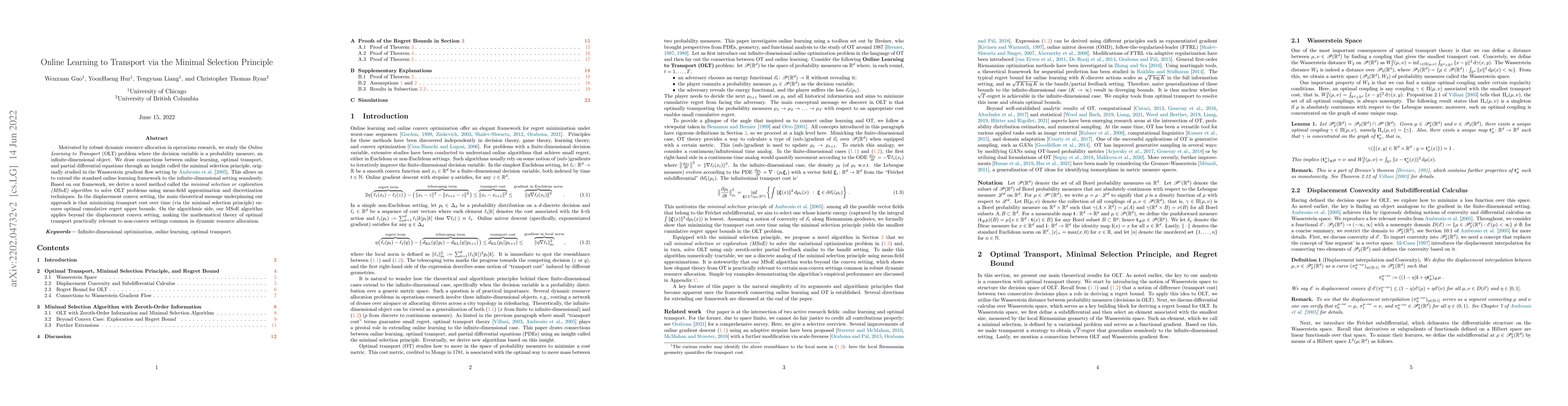 Thumbnail for Online Learning to Transport via the Minimal Selection Principle