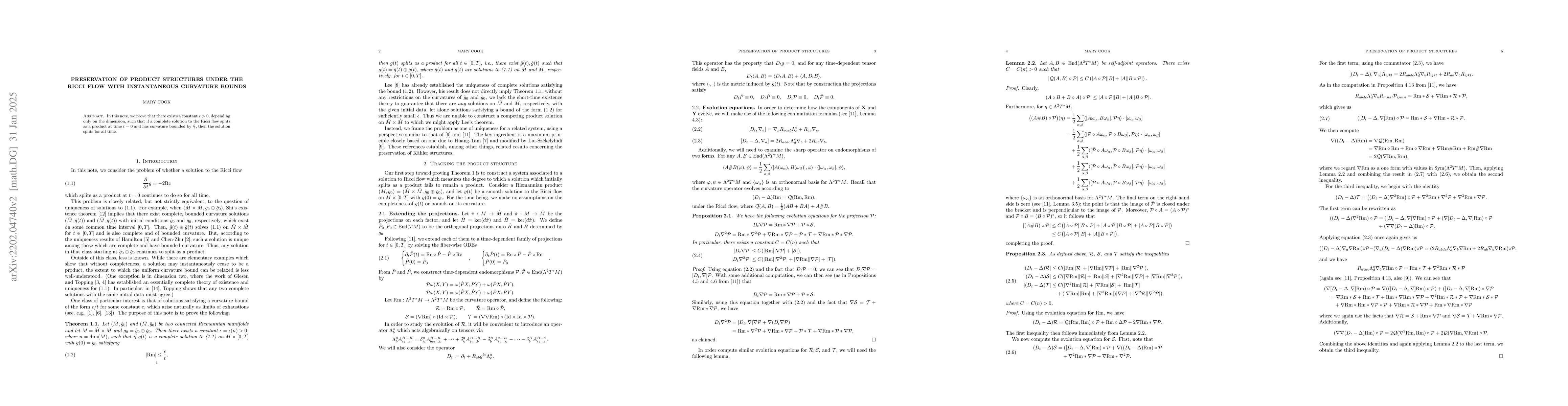 Thumbnail for Preservation of product structures under the Ricci flow with
  instantaneous curvature bounds