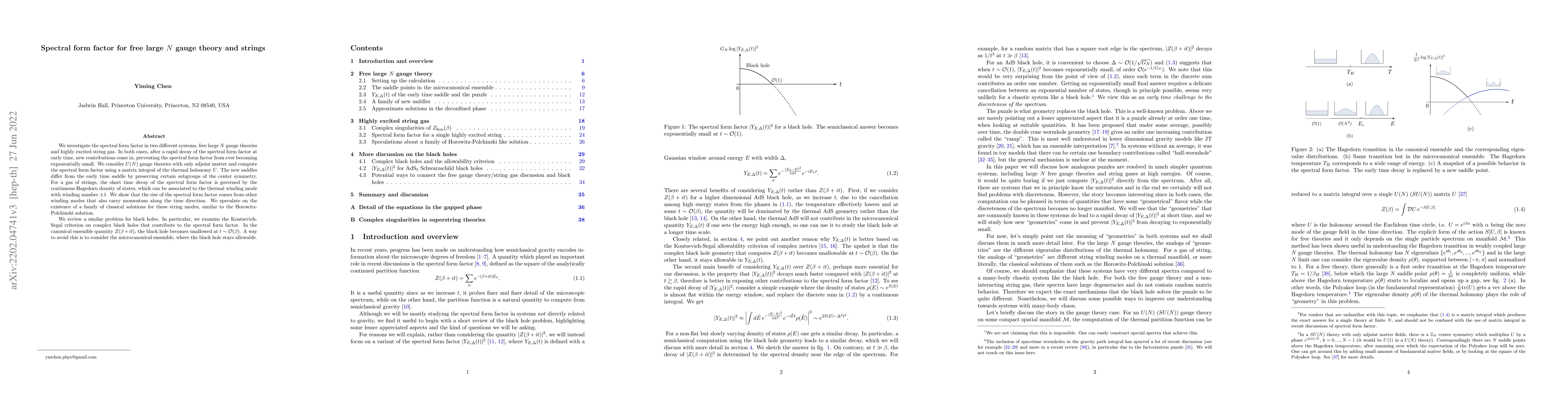 Thumbnail for Spectral form factor for free large $N$ gauge theory and strings