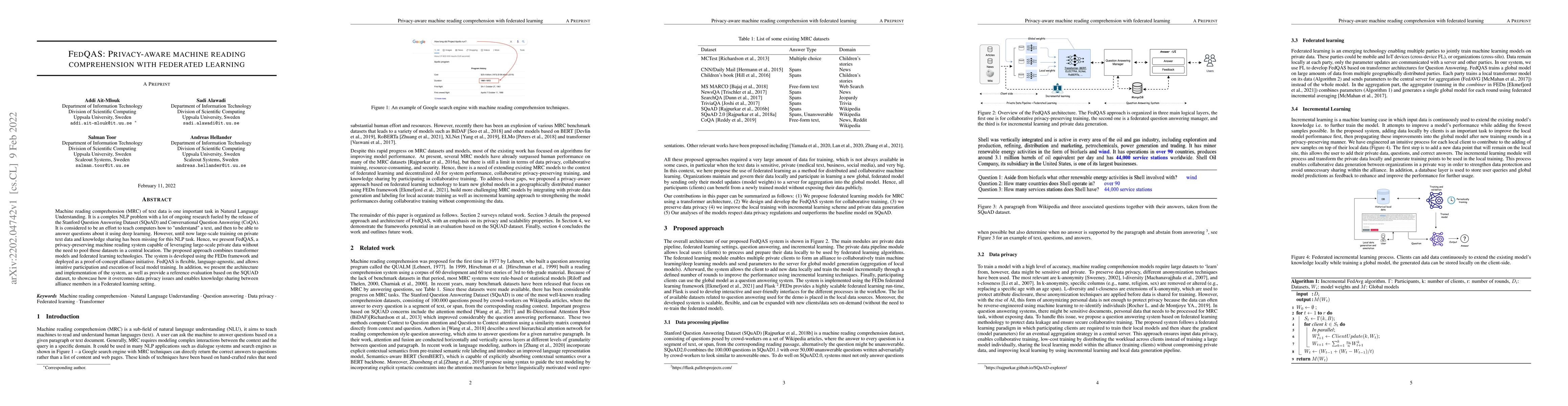 Thumbnail for FedQAS: Privacy-aware machine reading comprehension with federated
  learning