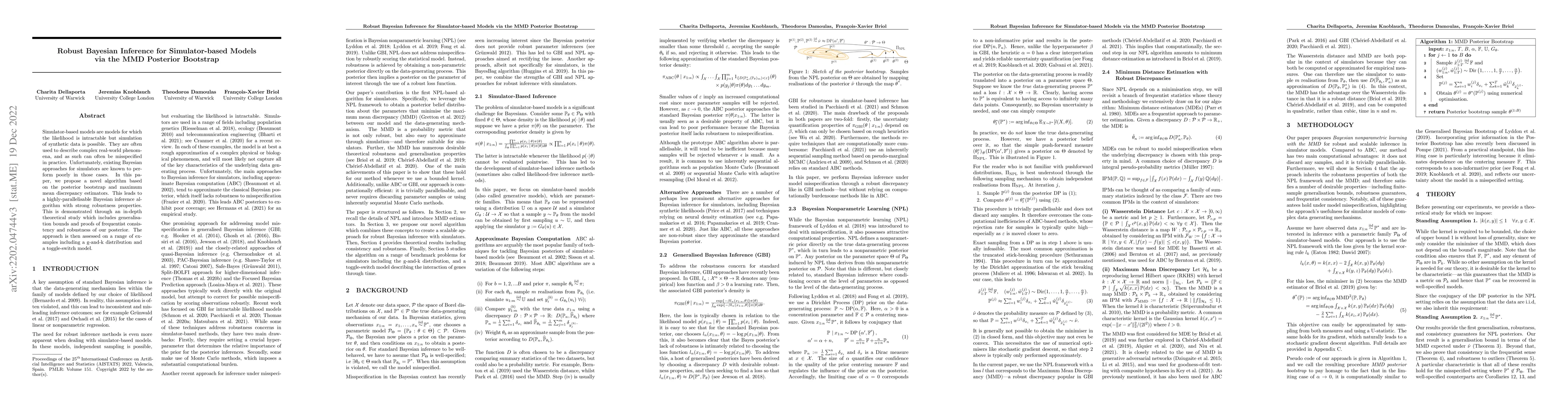 Thumbnail for Robust Bayesian Inference for Simulator-based Models via the MMD
  Posterior Bootstrap