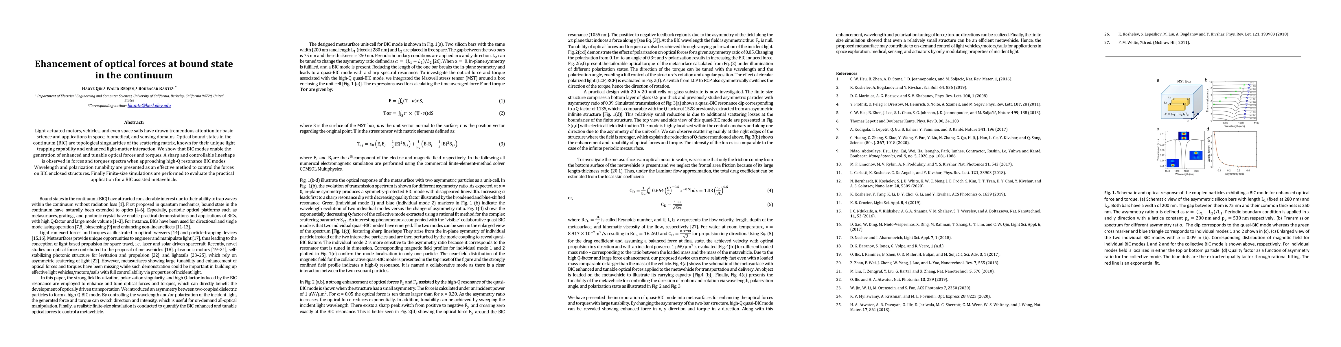 Thumbnail for Enhancement of optical forces at bound state in the continuum