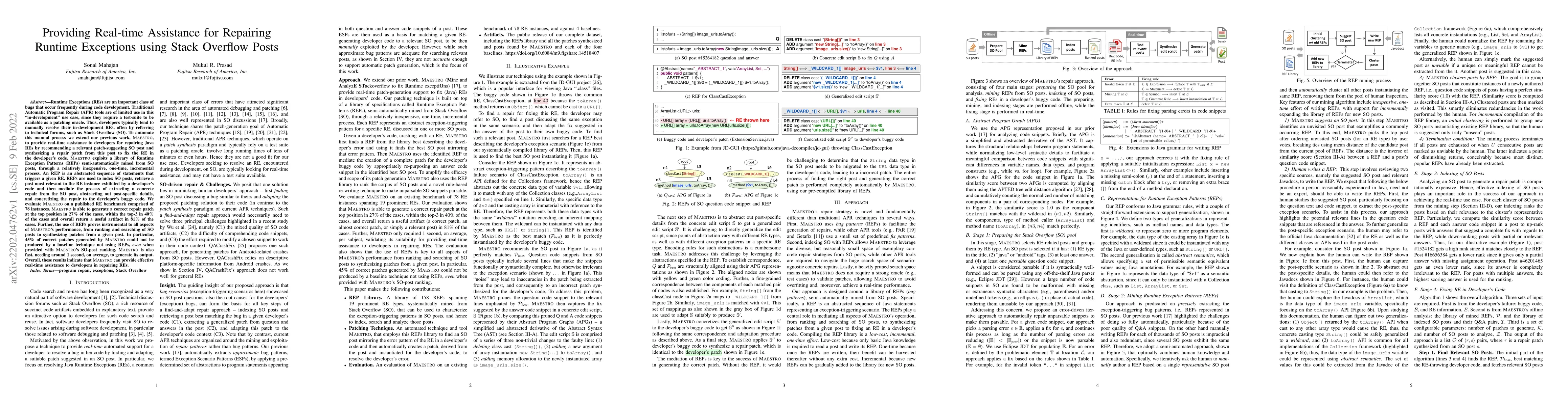 Thumbnail for Providing Real-time Assistance for Repairing Runtime Exceptions using
  Stack Overflow Posts
