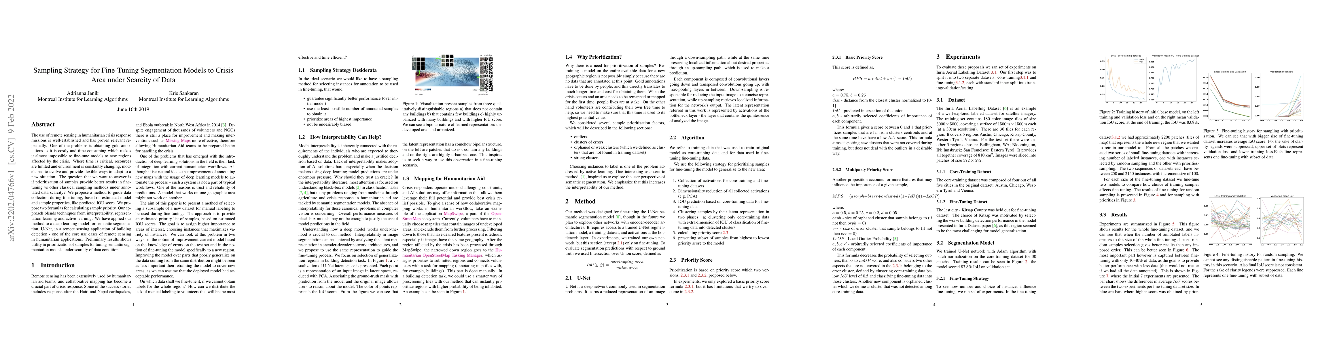Thumbnail for Sampling Strategy for Fine-Tuning Segmentation Models to Crisis Area
  under Scarcity of Data