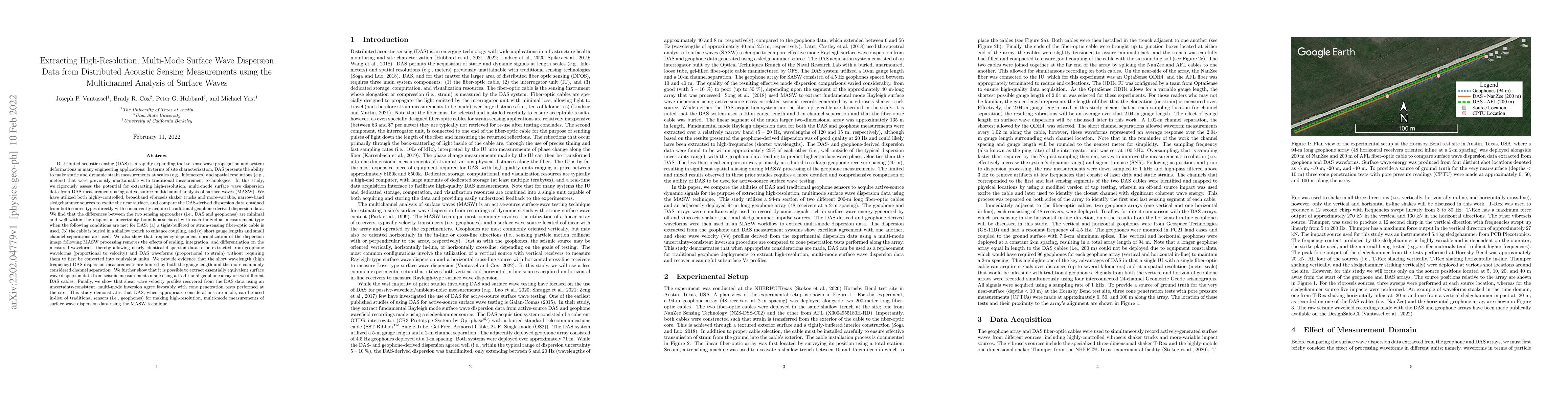 Thumbnail for Extracting High-Resolution, Multi-Mode Surface Wave Dispersion Data from
  Distributed Acoustic Sensing Measurements using the Multichannel Analysis of
  Surface Waves