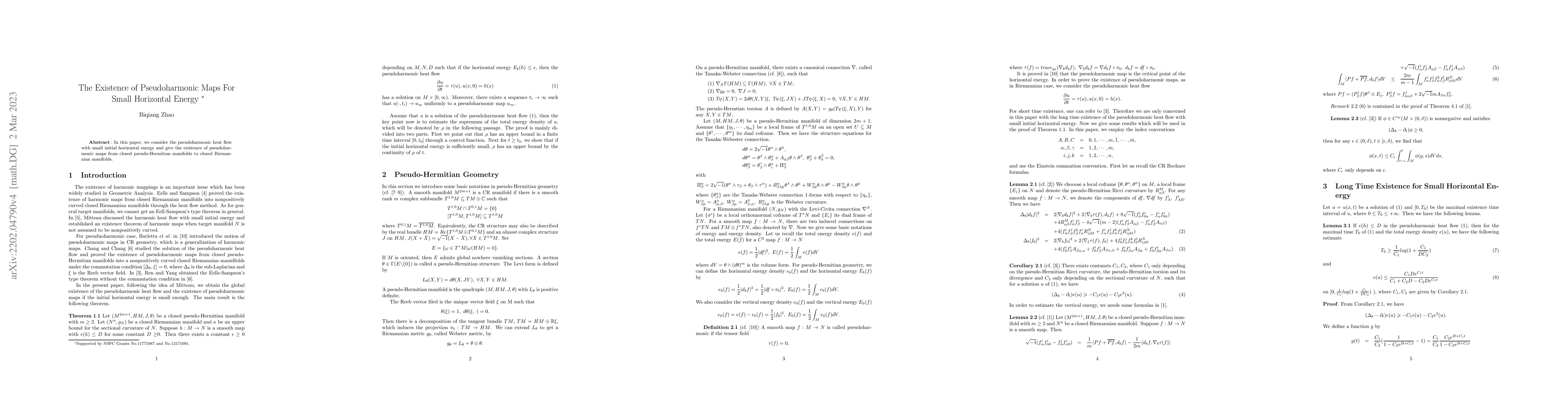 Thumbnail for The Existence of Pseudoharmonic Maps For Small Horizontal Energy