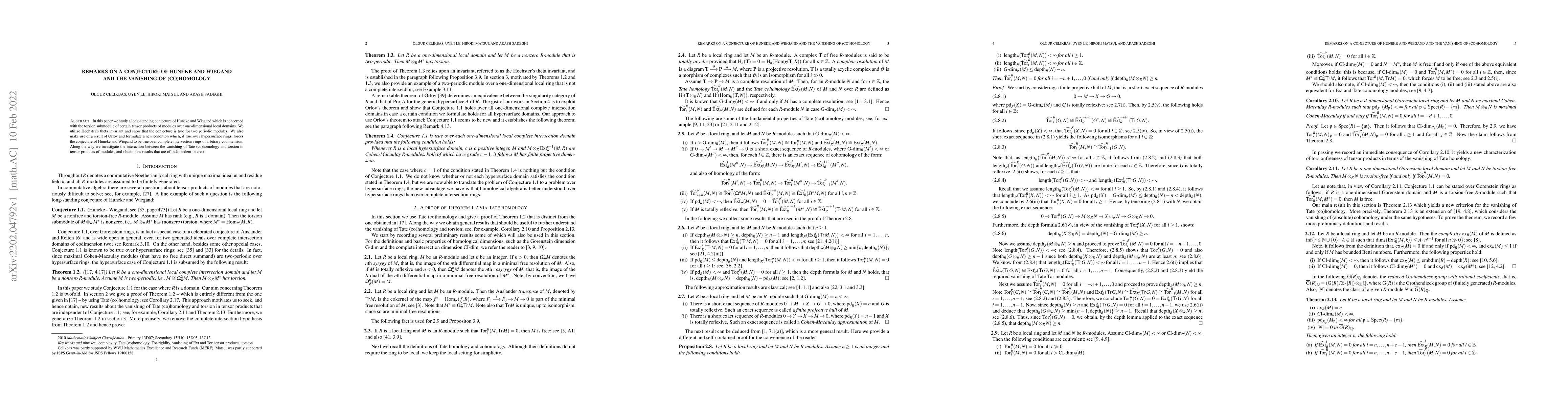 Thumbnail for Remarks on a conjecture of Huneke and Wiegand and the vanishing of
  (co)homology