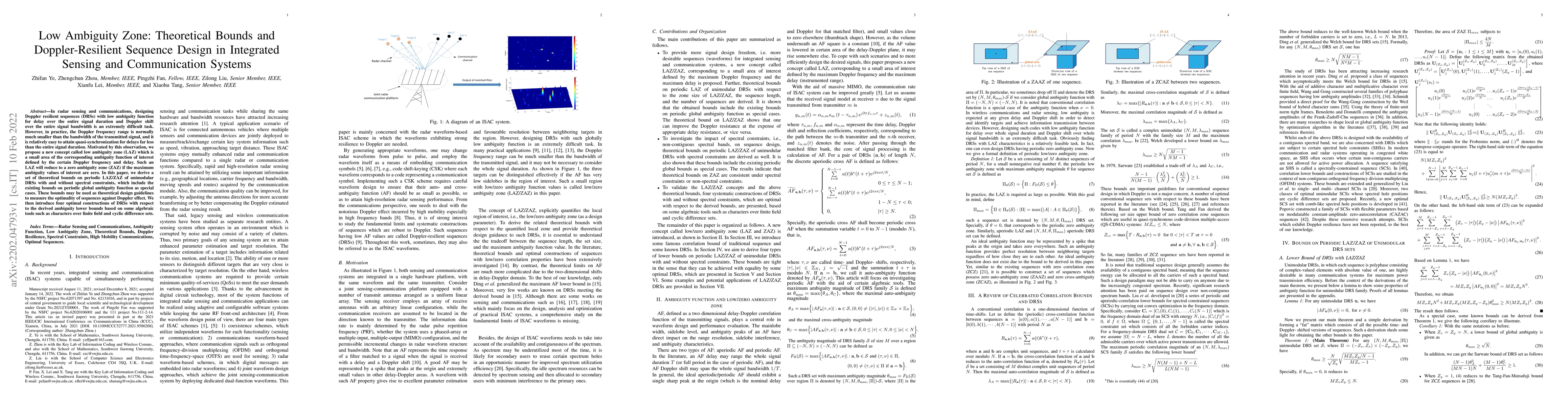 Thumbnail for Low Ambiguity Zone: Theoretical Bounds and Doppler-Resilient Sequence
  Design in Integrated Sensing and Communication Systems