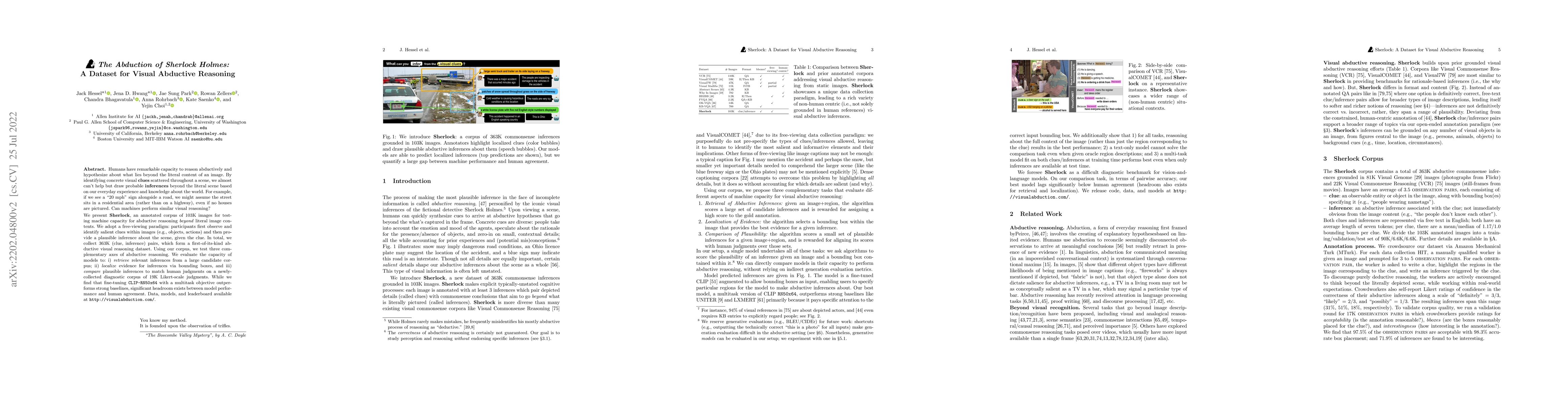 Thumbnail for The Abduction of Sherlock Holmes: A Dataset for Visual Abductive
  Reasoning
