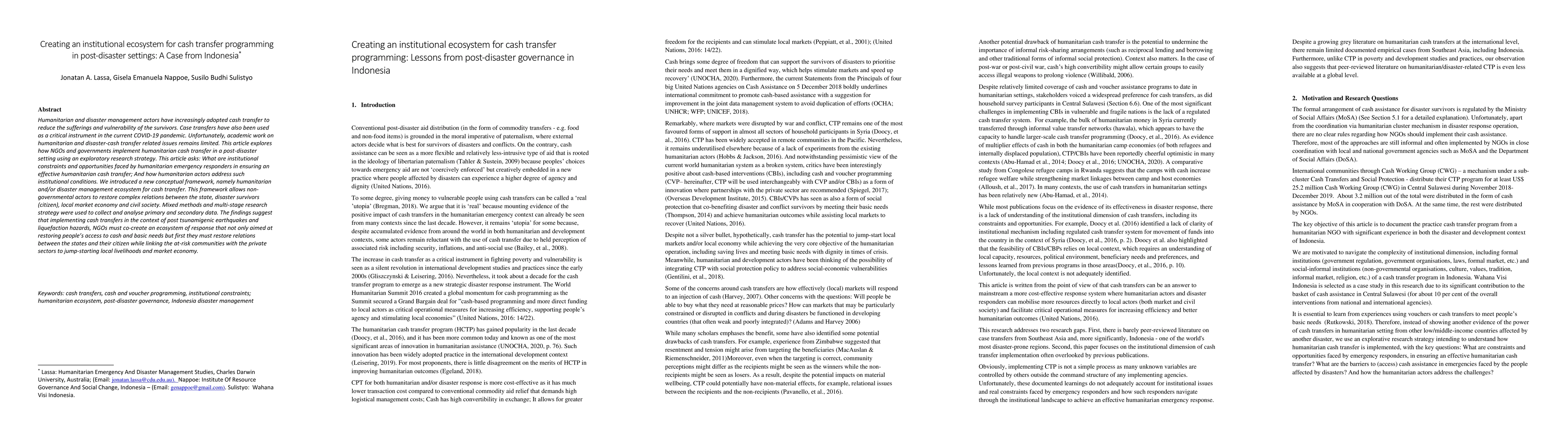 Thumbnail for Creating an institutional ecosystem for cash transfer programming:
  Lessons from post-disaster governance in Indonesia
