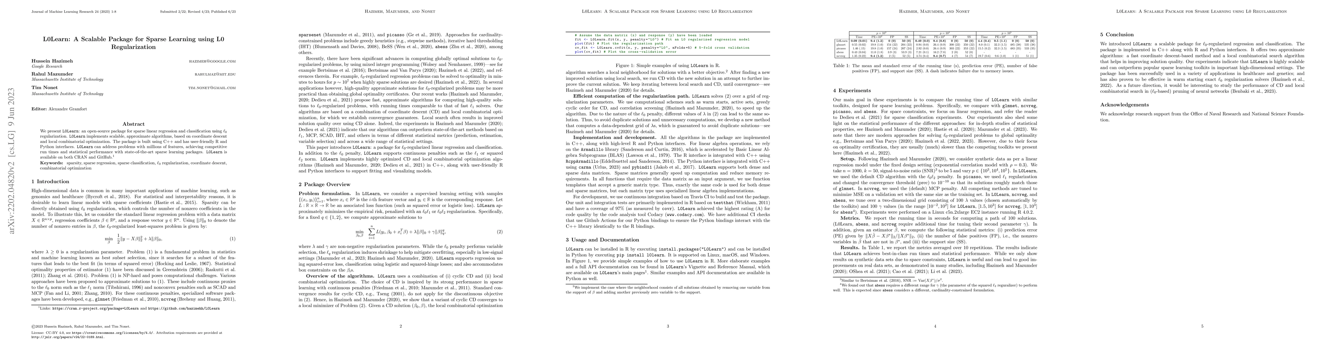 Thumbnail for L0Learn: A Scalable Package for Sparse Learning using L0 Regularization