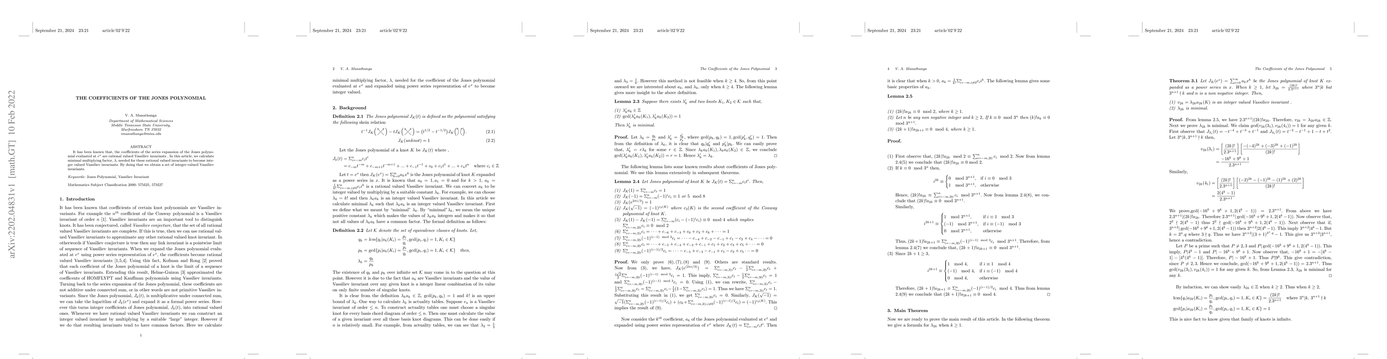 Thumbnail for The coefficients of the Jones polynomial