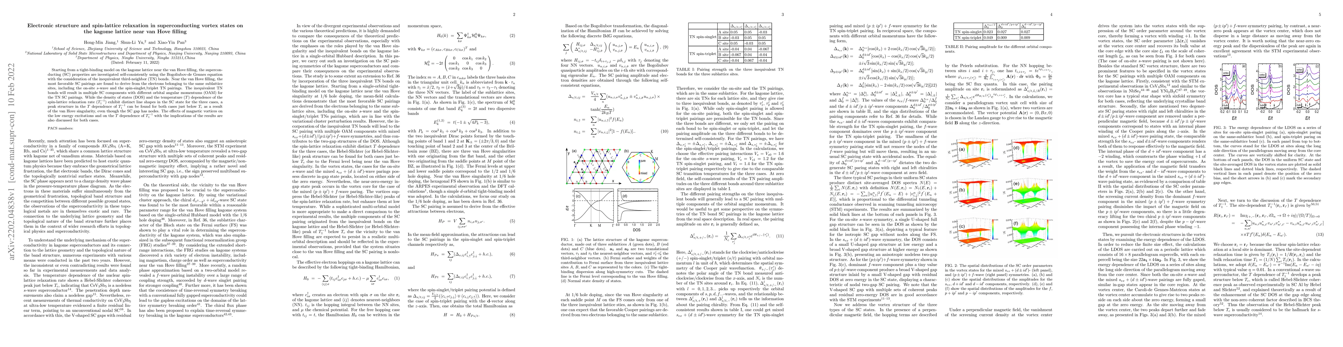 Thumbnail for Electronic structure and spin-lattice relaxation in superconducting
  vortex states on the kagome lattice near van Hove filling