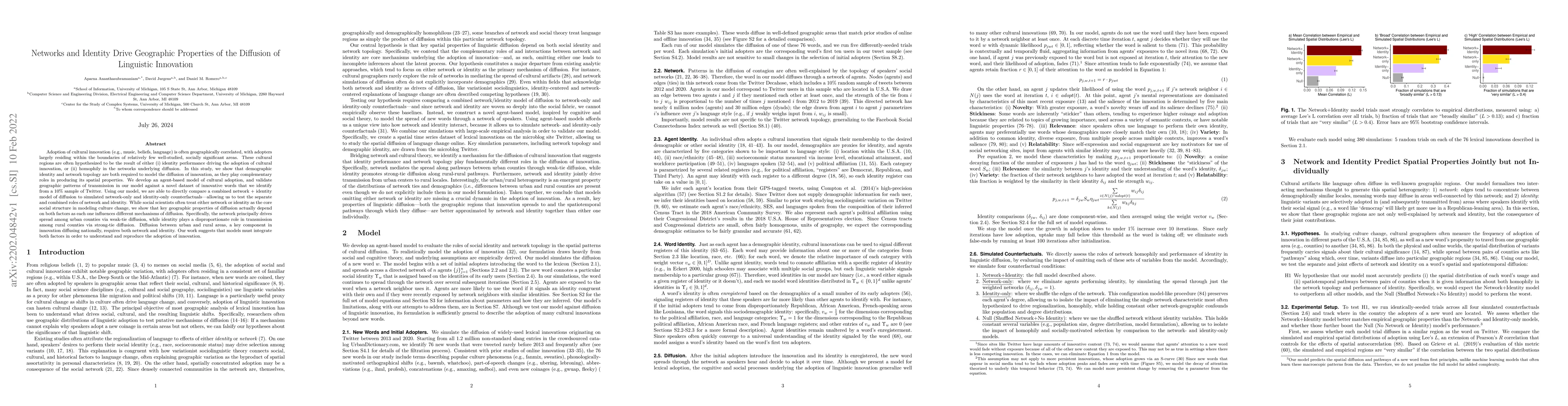 Thumbnail for Networks and Identity Drive Geographic Properties of the Diffusion of
  Linguistic Innovation