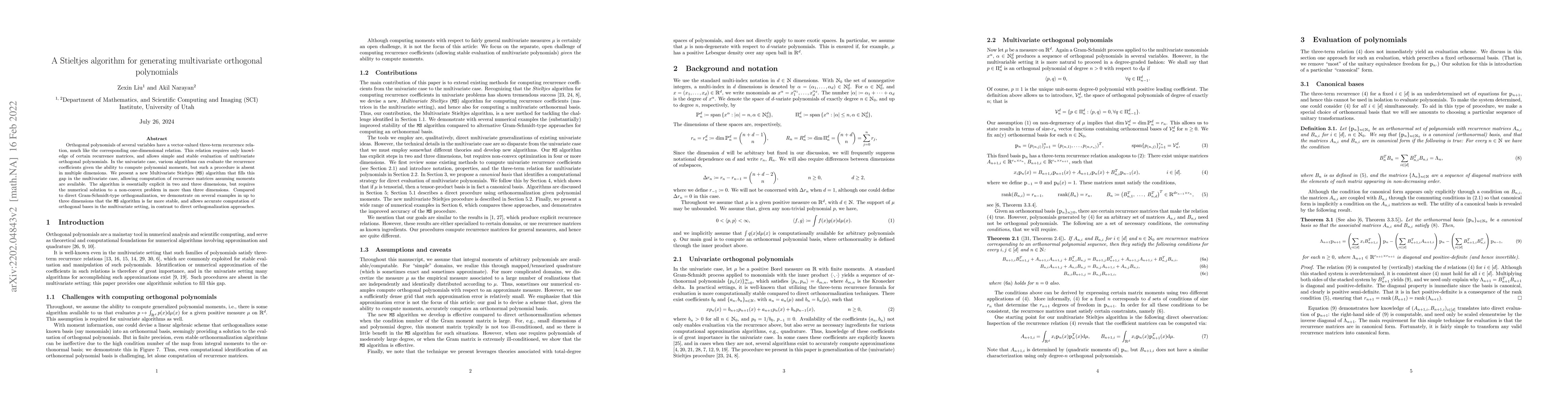 Thumbnail for A Stieltjes algorithm for generating multivariate orthogonal polynomials