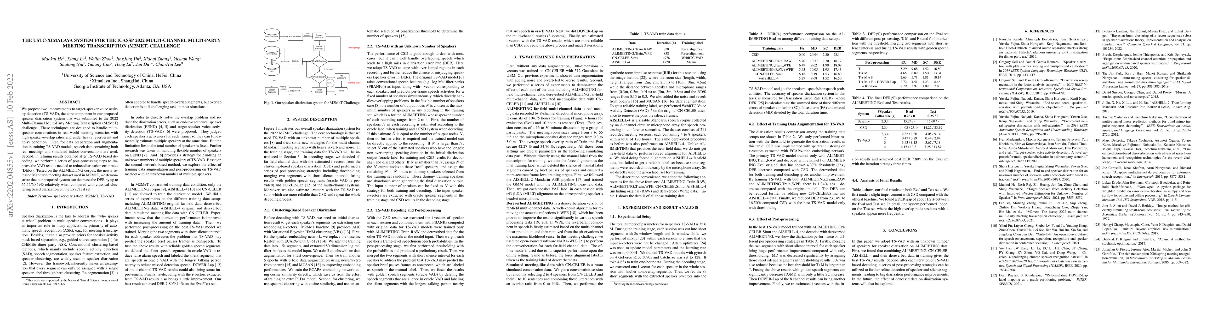 Thumbnail for The USTC-Ximalaya system for the ICASSP 2022 multi-channel multi-party
  meeting transcription (M2MeT) challenge