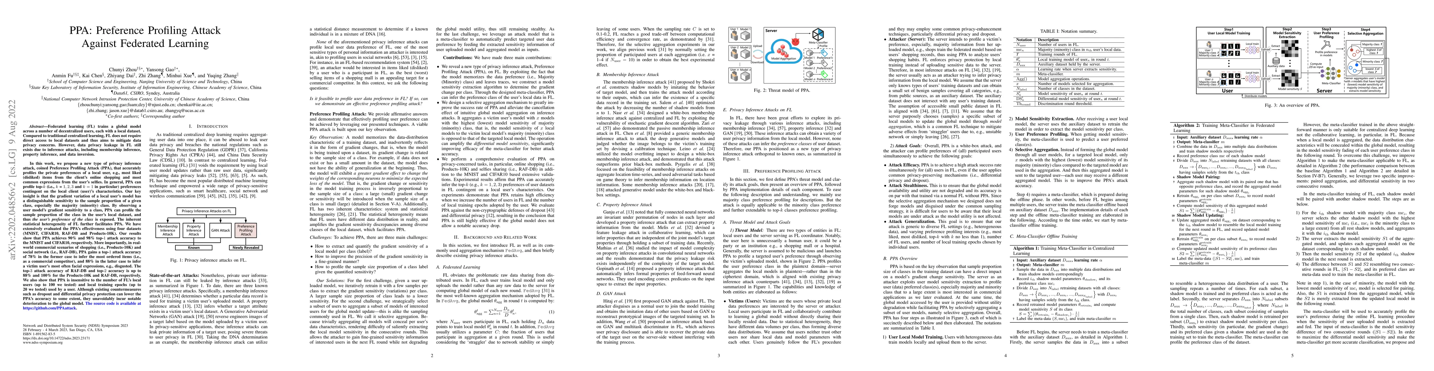 Thumbnail for PPA: Preference Profiling Attack Against Federated Learning